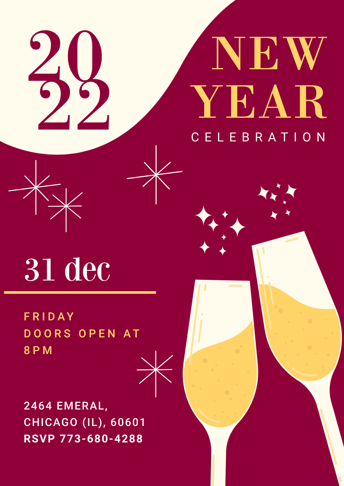 2022 New Year Red Champagne Celebration Poster