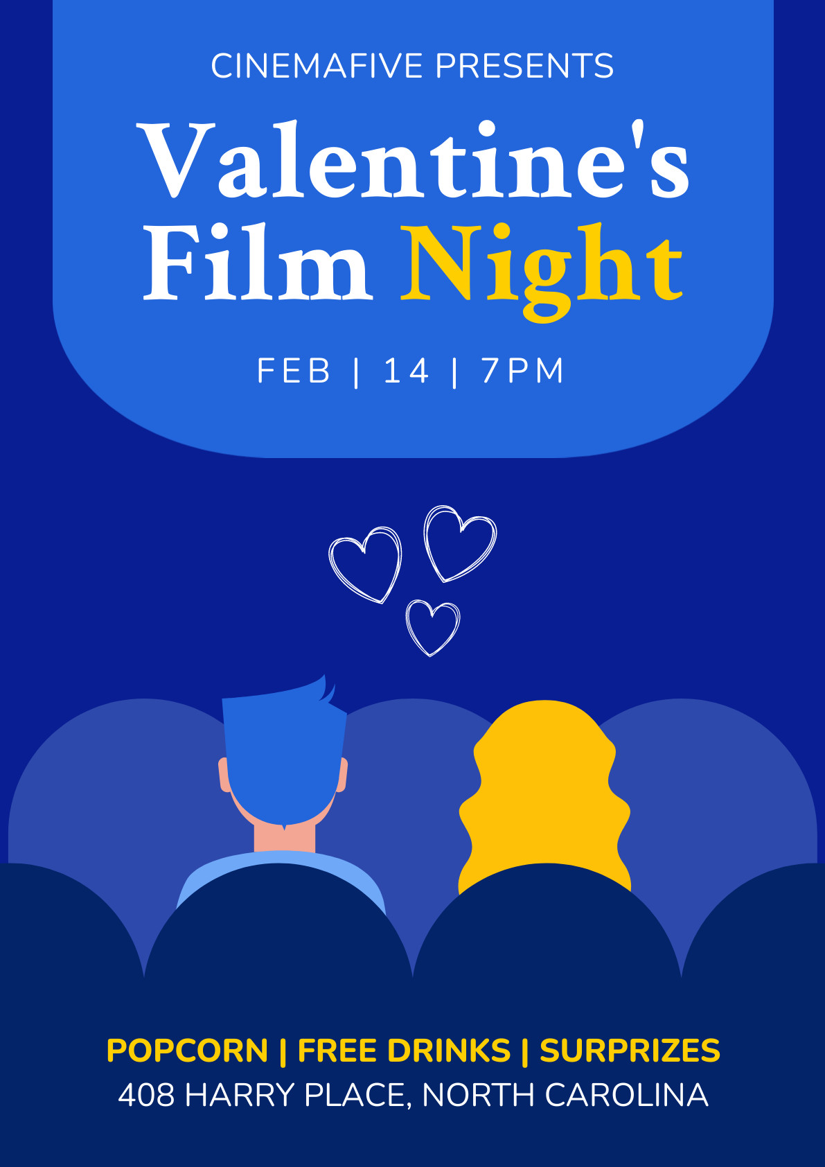 Valentine's Day Blue Film Night Poster 1191x1684