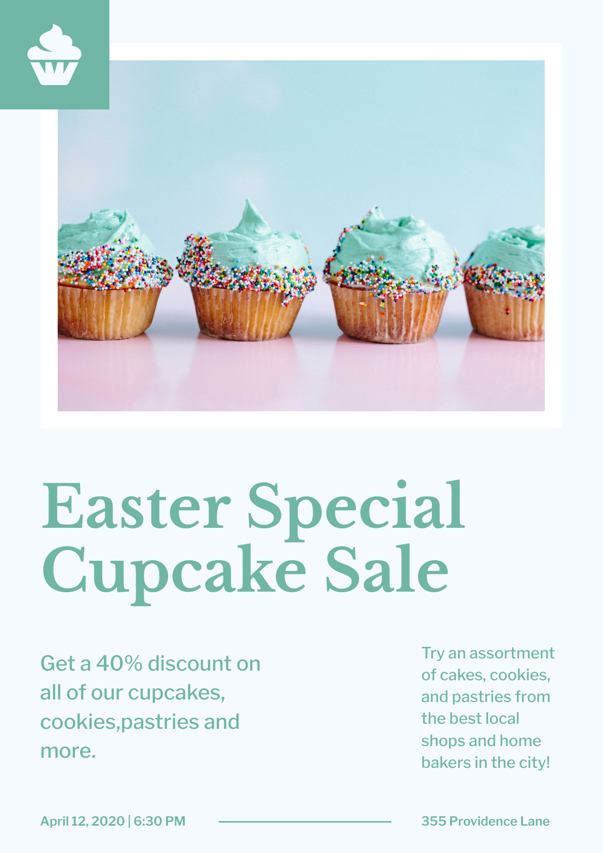 Teal Easter Special Cupcake Sale – Poster Template