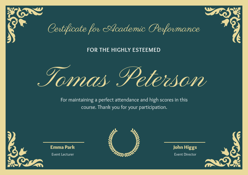 Tomas Peterson Elegant Academic – Certificate Template