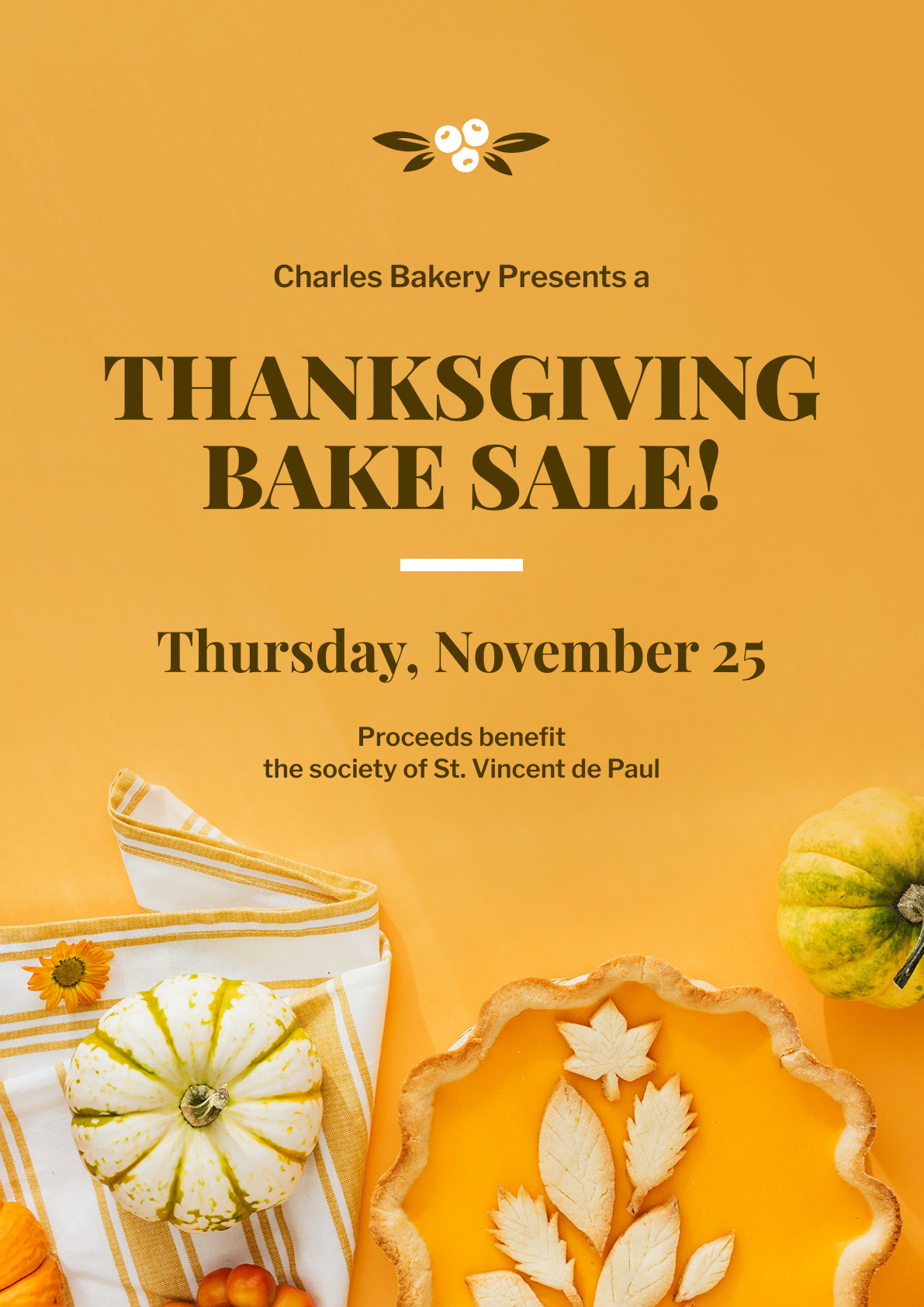 Thanksgiving Charles Bake Sale Poster 1191x1684