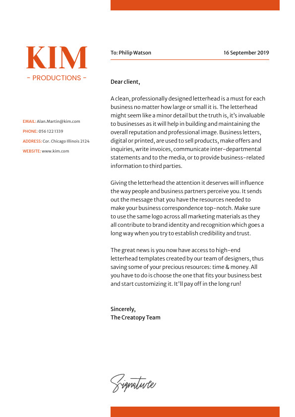 Kim Orange Productions – Letterhead Template