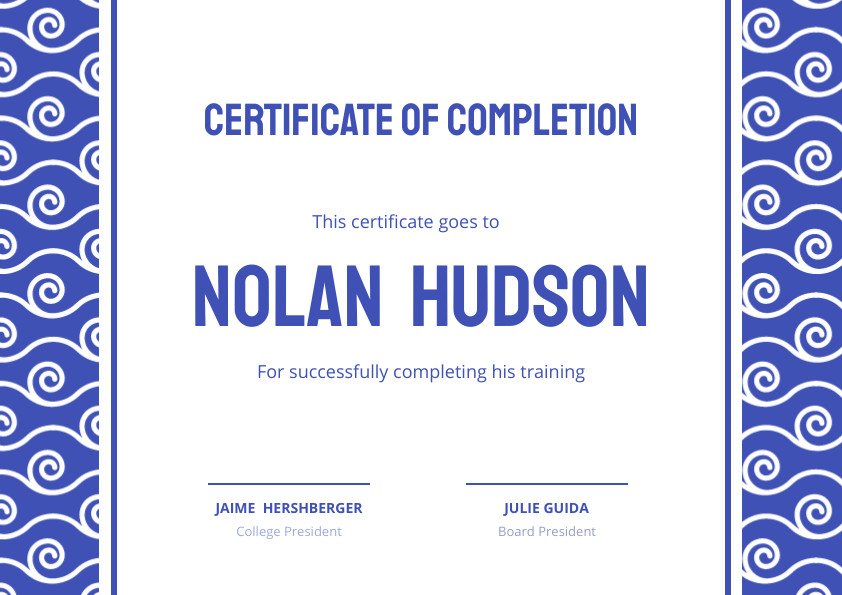 Nolan Hudson Blue Waves – Certificate Template 842x595