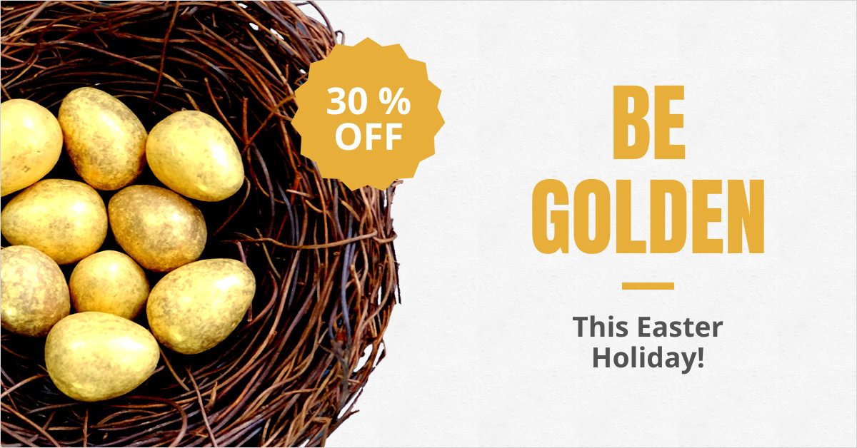 Golden Easter Egg with Promo Responsive Landscape Art 1200x628