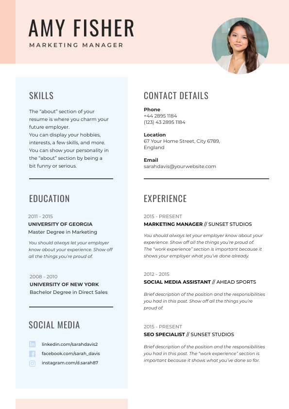 Amy Fisher Marketing Manager – Resume Template