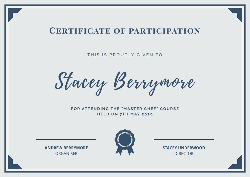 Stacey Berrymore Chef – Certificate Template