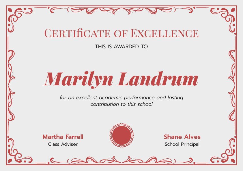 Marilyn Landrum Vines Academic – Certificate Template