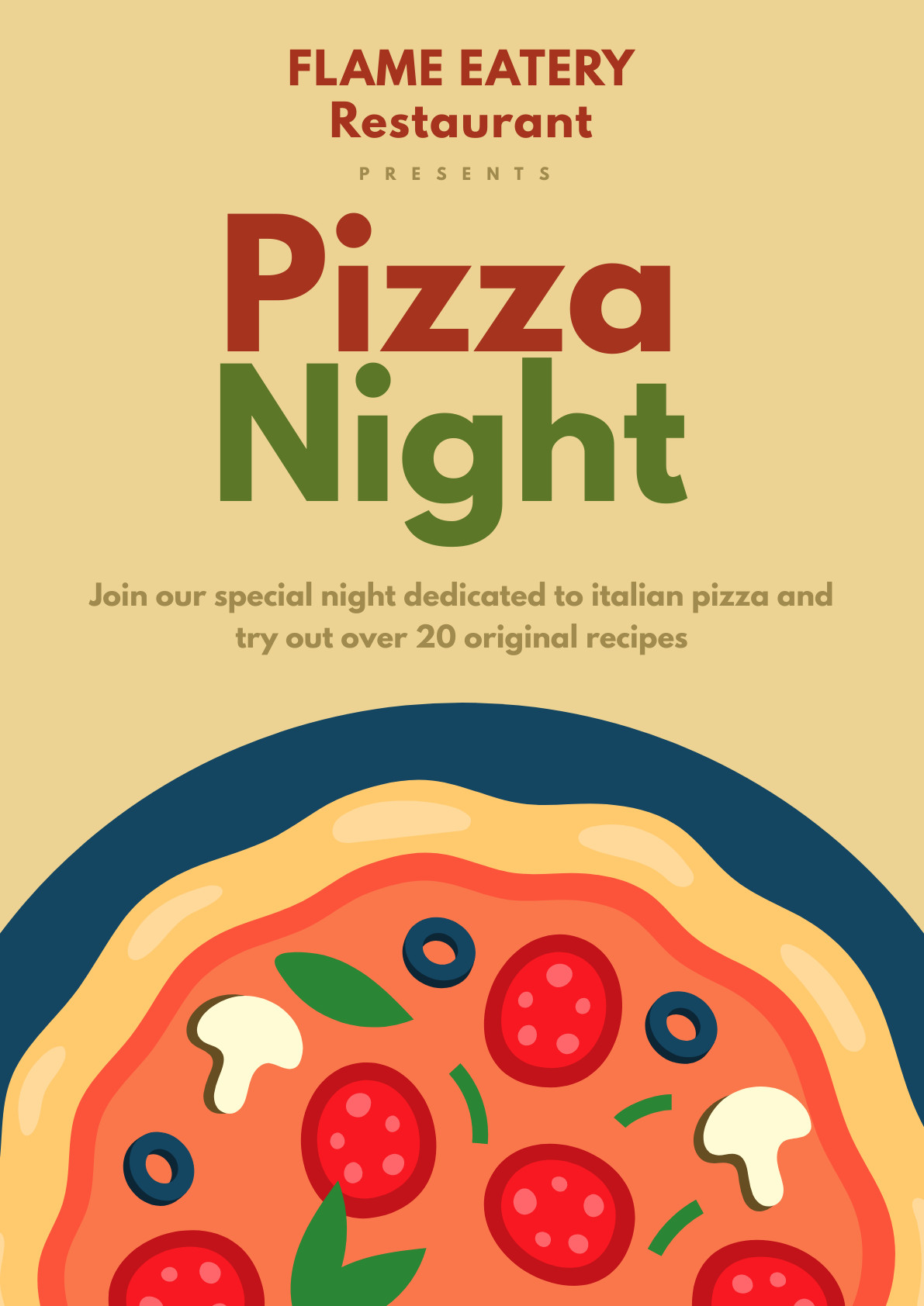 Flame Eatery Pizza Night – Poster Template 1191x1684