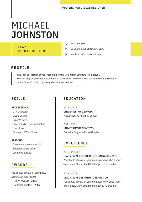 Michael Johnson Visual Designer – Resume Template 595x842