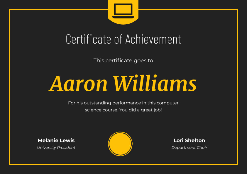 Aaron Williams Computer Science – Certificate Template
