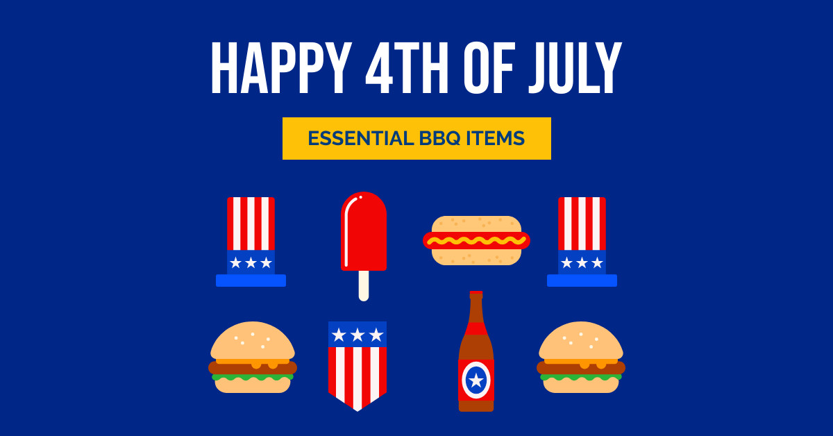 Fourth of July Essential BBQ Items Responsive Landscape Art 1200x628