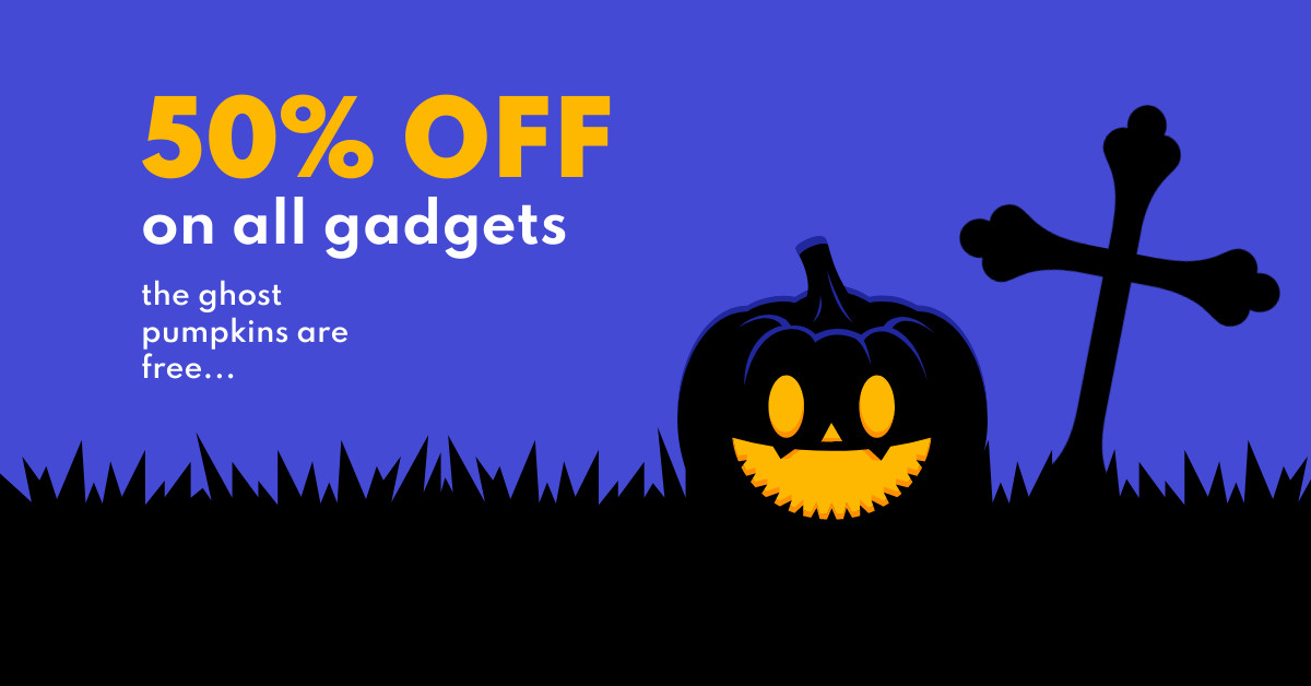 Gadget Sale with Free Ghost Pumpkins Responsive Landscape Art 1200x628