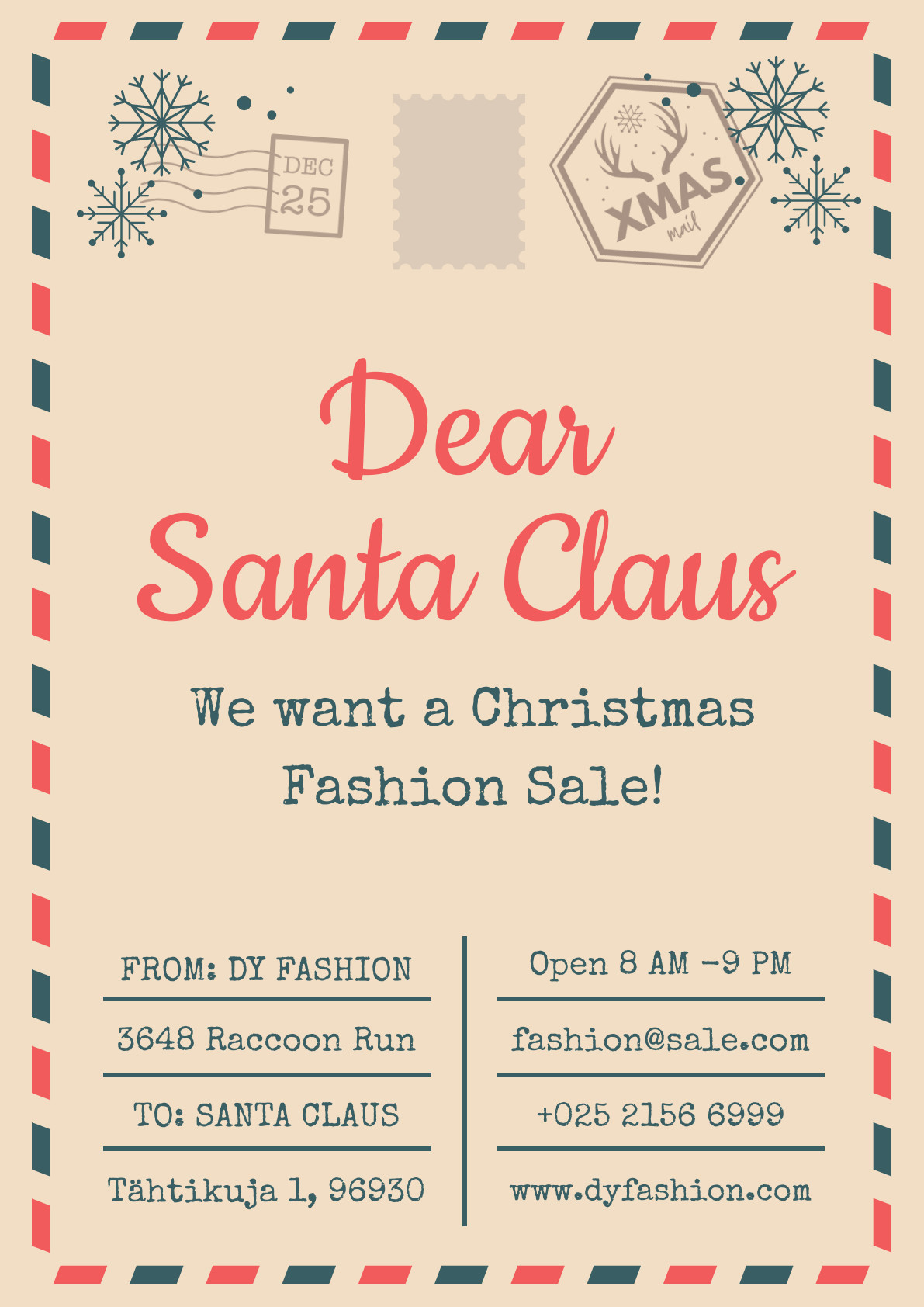 Dear Santa Claus Letter Fashion Sale Poster