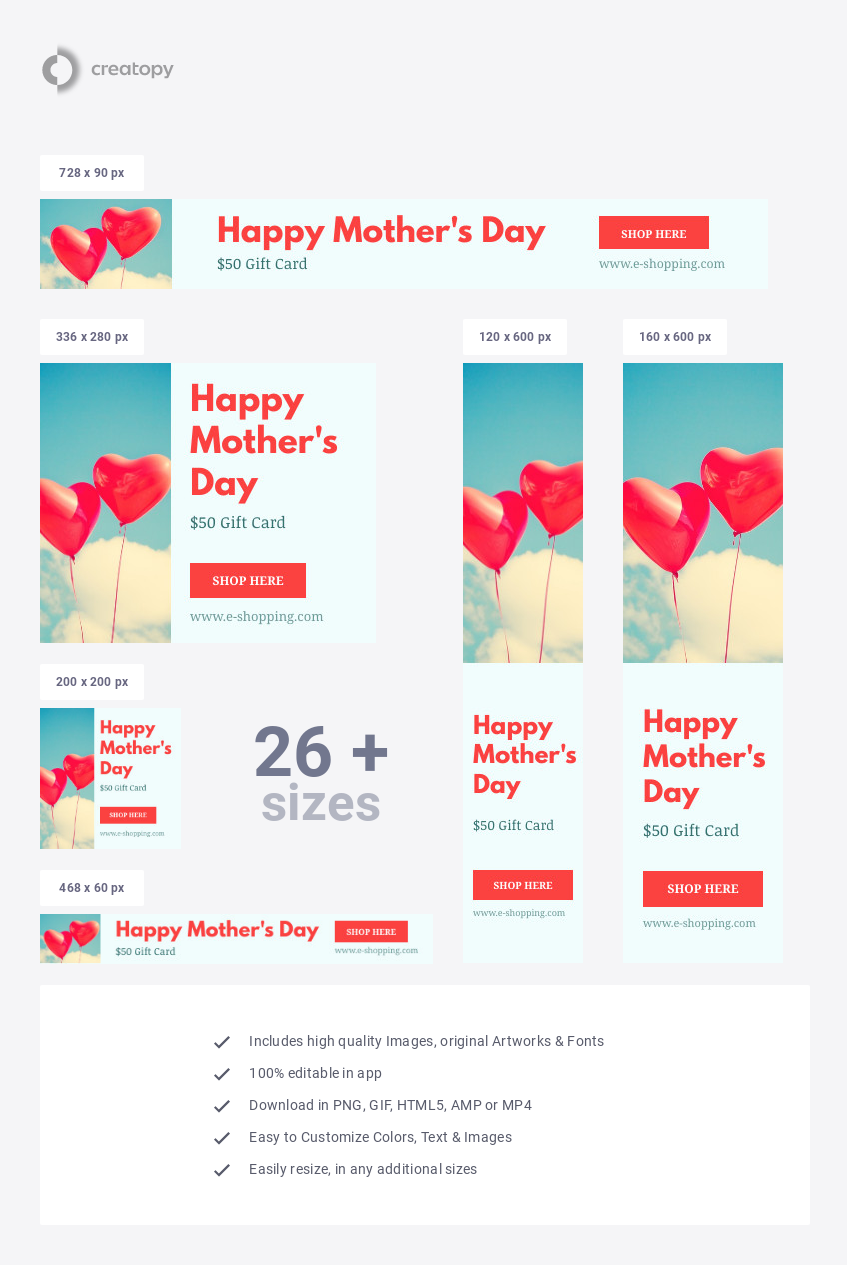 Mother's Day Hearth Balloons Gift Card  - display