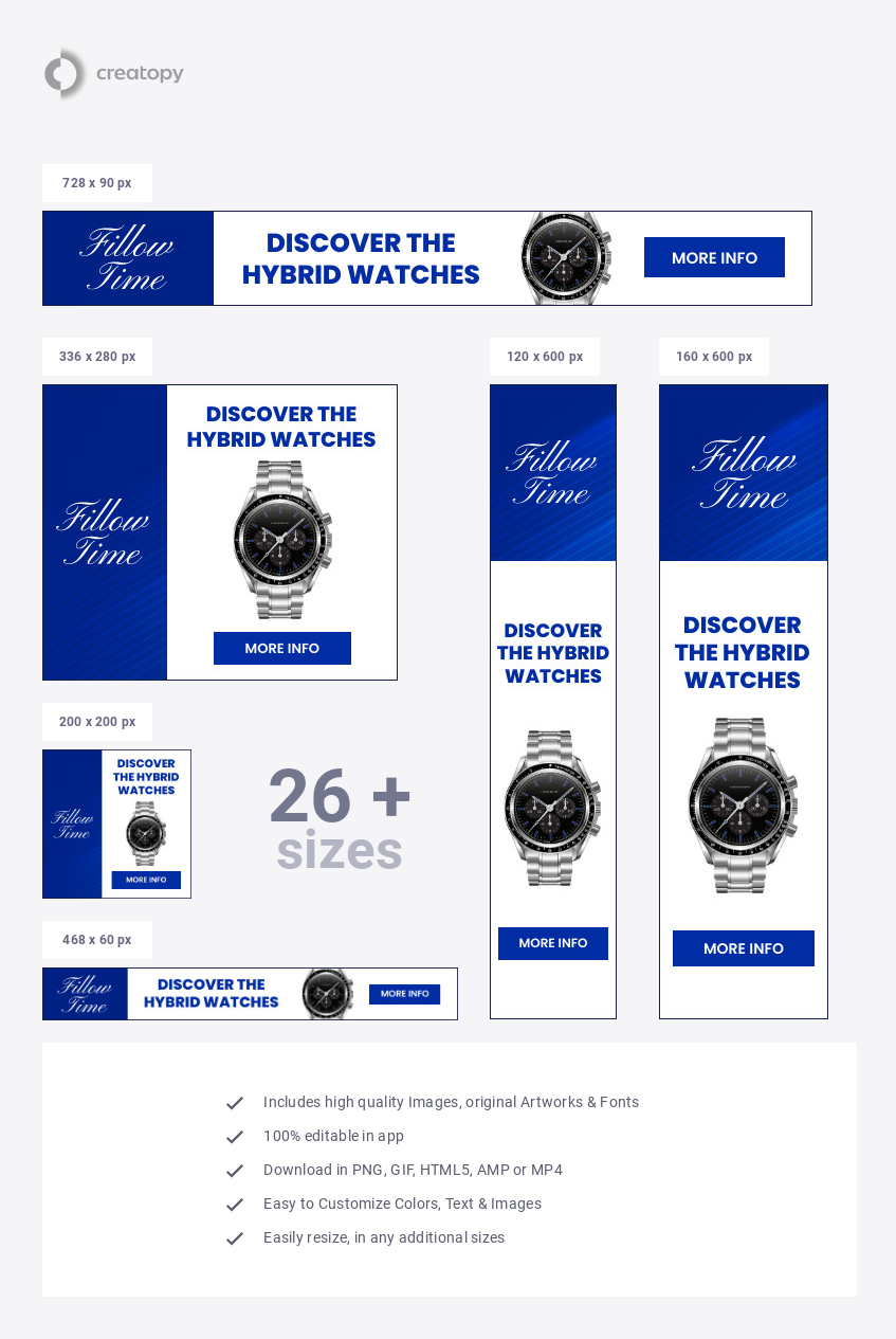 Elegant Blue Hybrid Watches - display