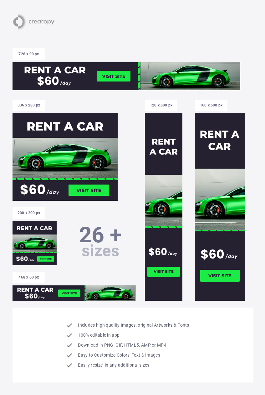 Rent a Green Sport Car  - display