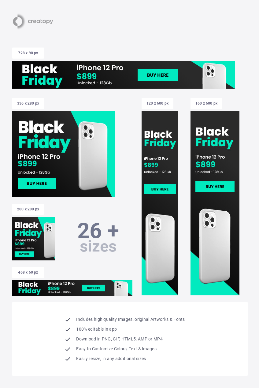Black Friday iPhone 12 Pro Unlocked Ad Template Creatopy