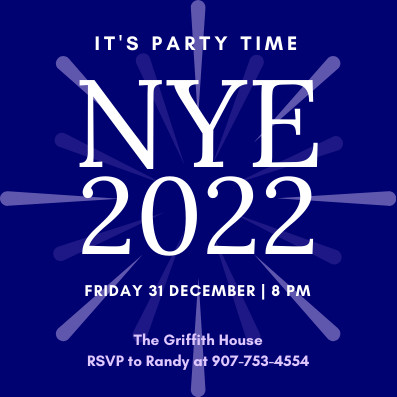 Blue Party Time New Year Invitation 397x397 template
