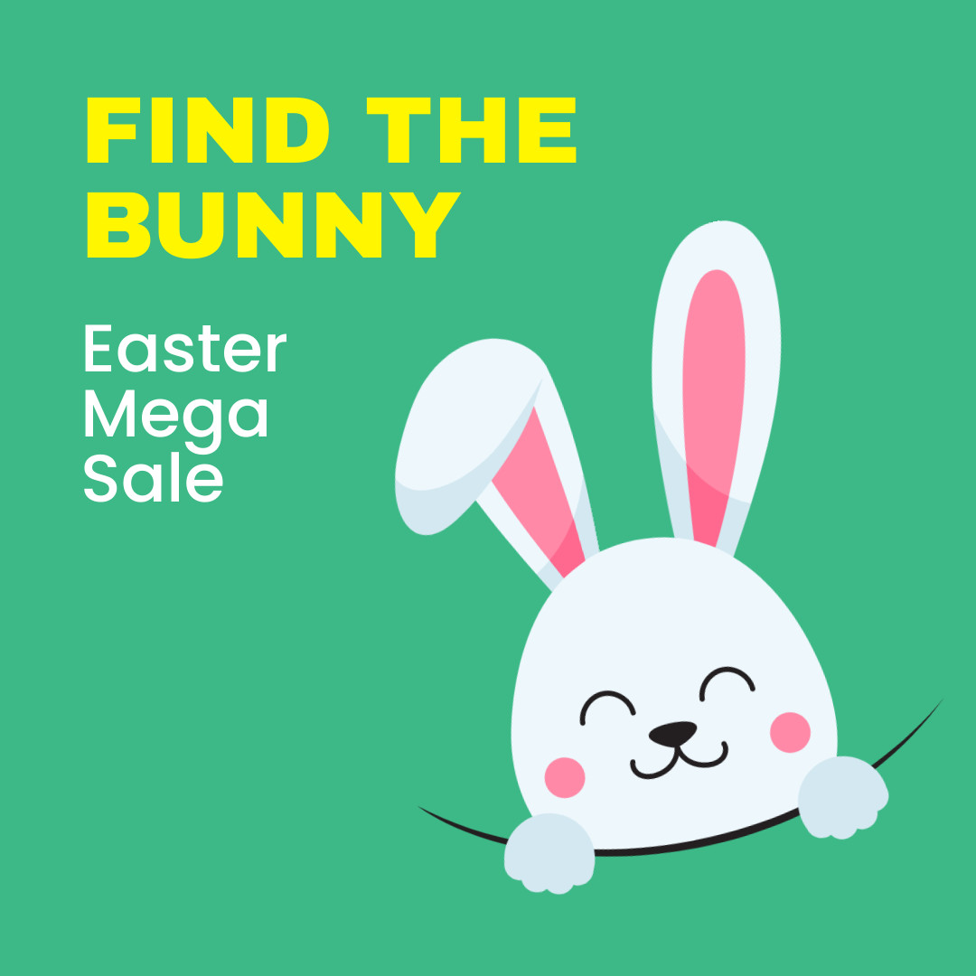 Find the Bunny Easter Mega Sale 1080x1080 template