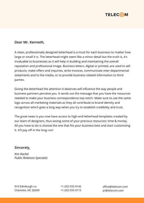 Telecom Orange Corporate – Letterhead Template 595x842 template