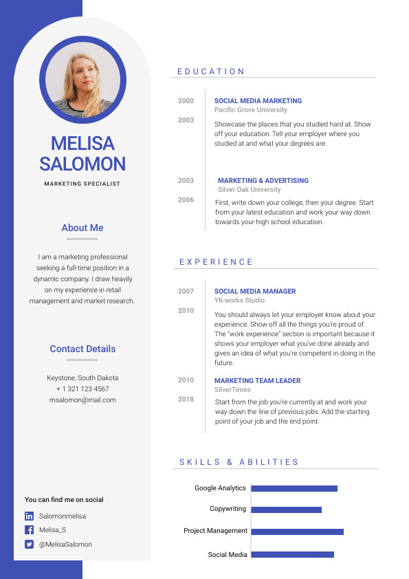 Melisa Salomon Marketing – Resume Template 595x842