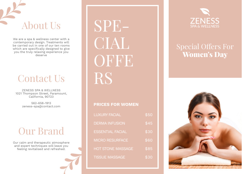 Women's Day Pink Calm Spa – Brochure Template 842x595 template