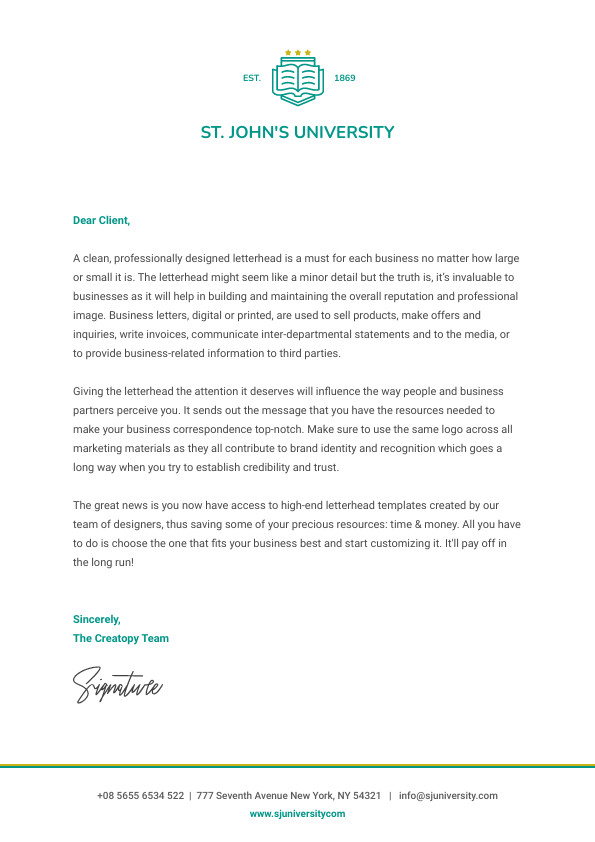 St John University – Letterhead Template 595x842 template