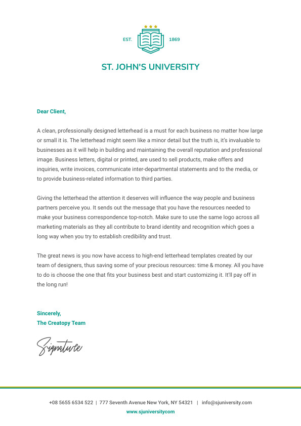 St John University – Letterhead Template