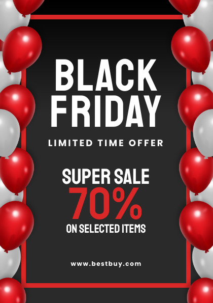 Black Balloons Weekend Sale Black Friday Poster 420x595 template