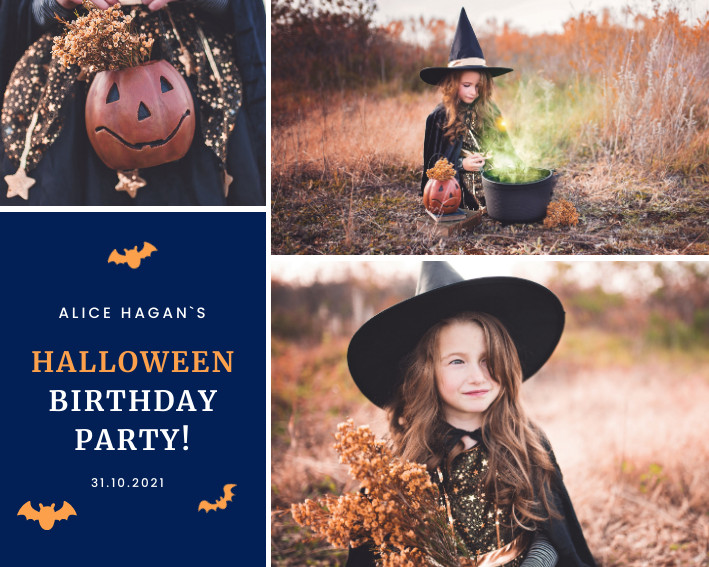 Halloween Blue Birthday Party Photo Collage 709x567 template
