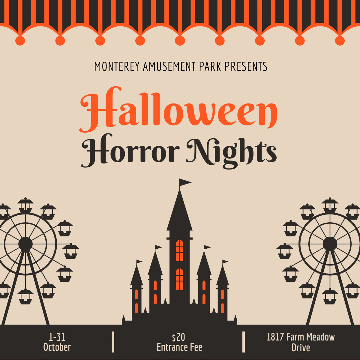 Halloween Horror Nights Amusement Park Responsive Square Art 1200x1200