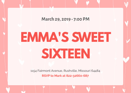 Emma's Sweet Sixteen Heart – Card Template 420x298 template
