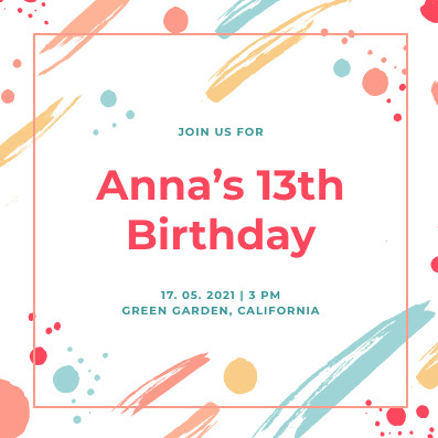 Anna's Brush Birthday Party – Invitation Template  397x397 template