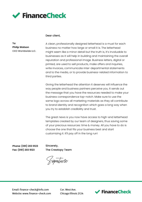 Green Finance Check – Letterhead Template 595x842 template
