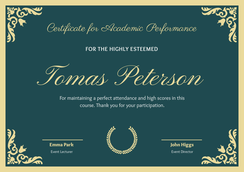Tomas Peterson Elegant Academic – Certificate Template 842x595 template