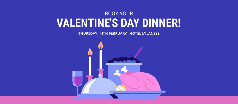 Valentine's Day Dinner Illustration Facebook Cover 820x360