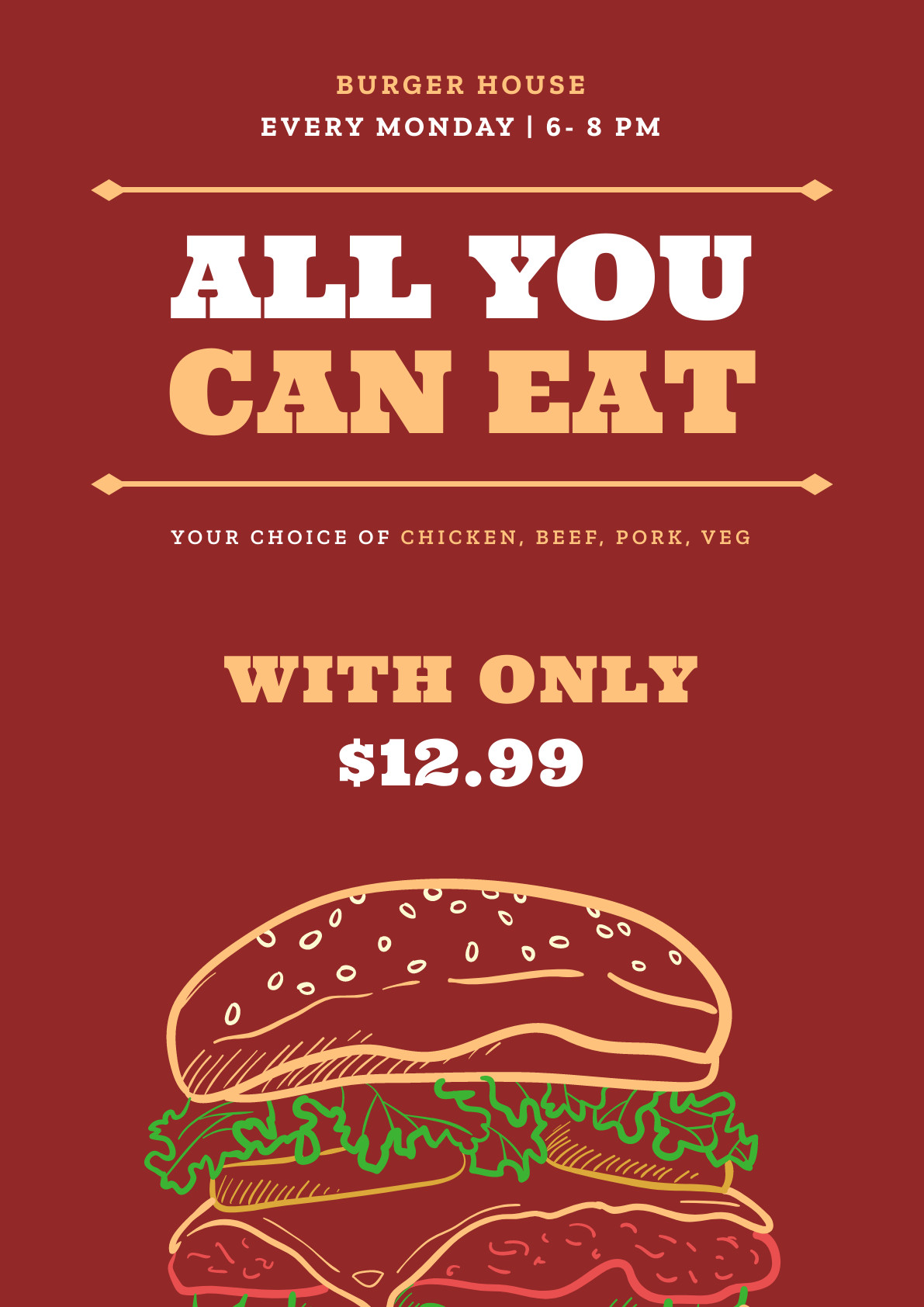 Burger House All You Can Eat – Poster Template 1191x1684