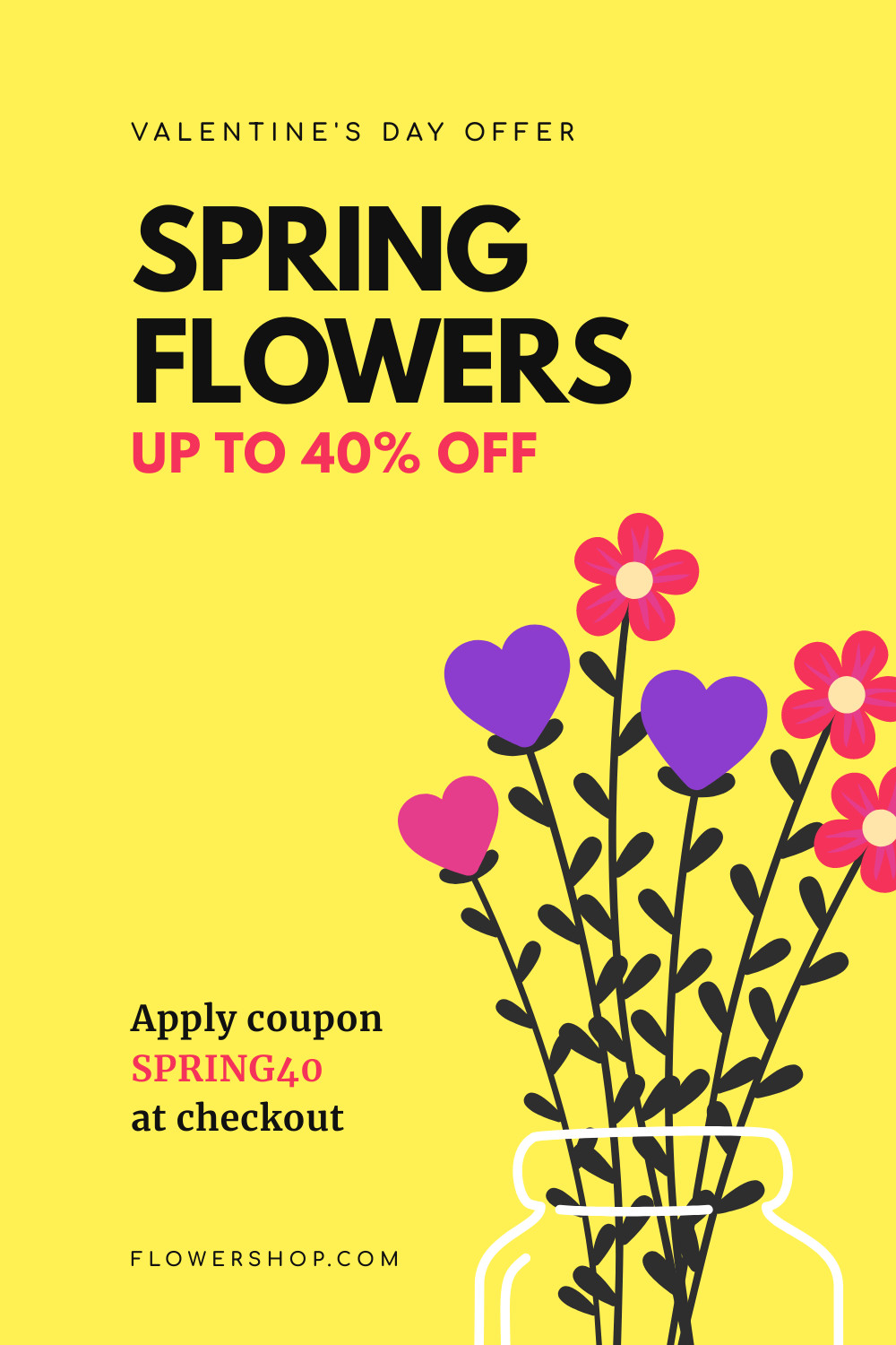 Valentine's Day Spring Flowers Illustration Facebook Cover 820x360