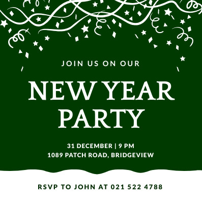 Green New Year Party Invitation 397x397 template preview