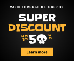Black Halloween Skull Discount Inline Rectangle 300x250