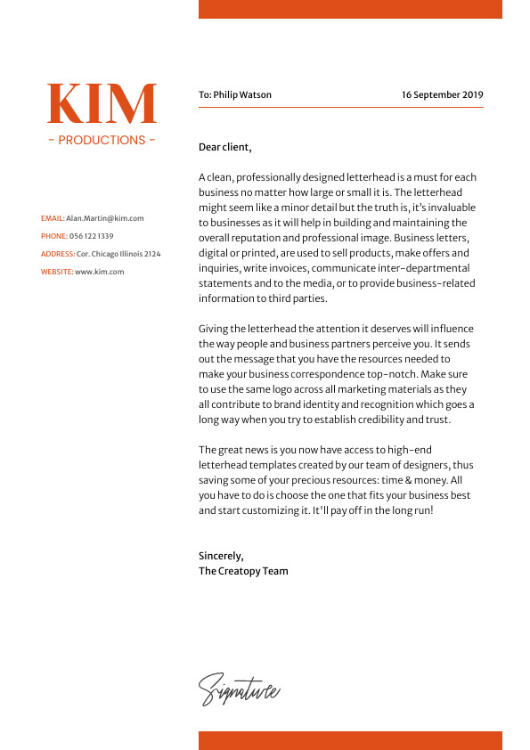 Kim Orange Productions – Letterhead Template 595x842 template