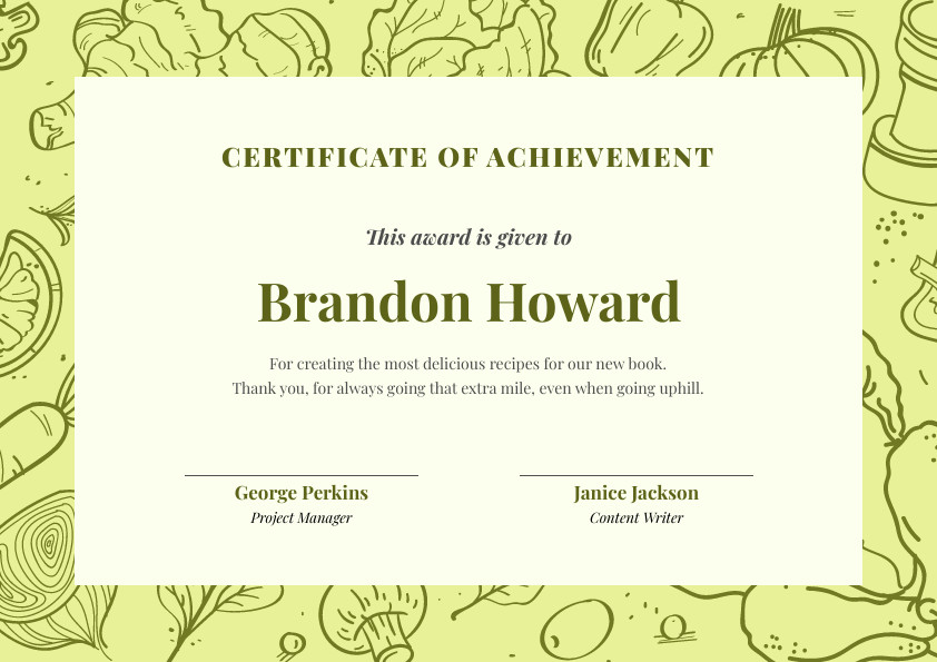 Brandon Howard Delicious Recipe – Certificate Template 842x595