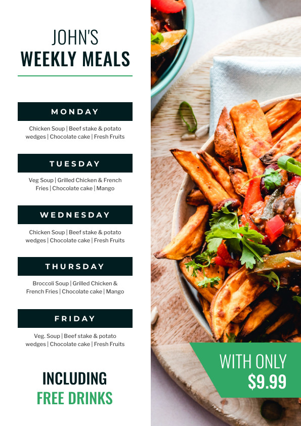 John's Weekly Meals – Menu Template 595x842 template