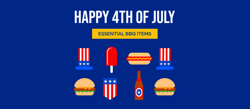 Fourth of July Essential BBQ Items Facebook Cover 820x360