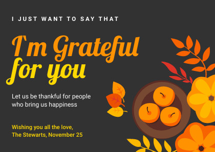 Grateful For You Thanksgiving Card 420x298 template