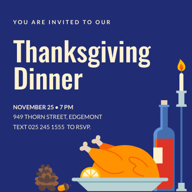 Thanksgiving Dinner Candle and Turkey Invitation 397x397 template