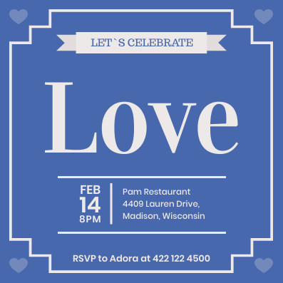 Celebrate Valentine's Blue Love – Invitation Template  397x397 template