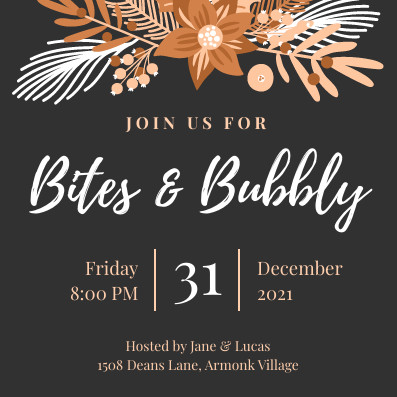 Bites and Bubbly New Year Party Invitation 397x397 template