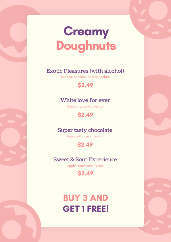 Creamy Doughnuts – Menu Template 595x842 template