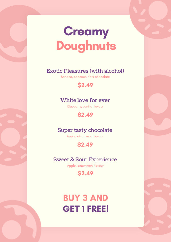 Creamy Doughnuts – Menu Template 595x842
